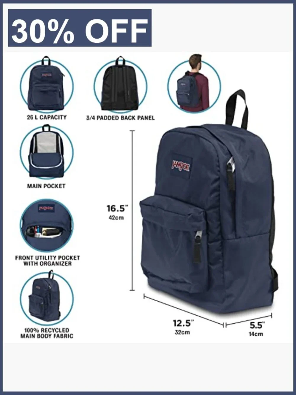 Durable Lightweight Bookbag with Front Utility Pocket and Organizer